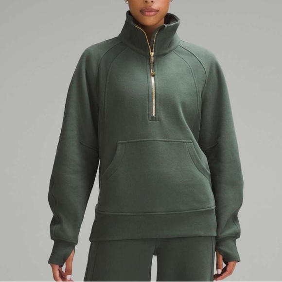 lululemon athletica Tops - Lululemon Scuba Oversized Funnel-Neck Half Zip *Long Dark Forest / Gold M/L